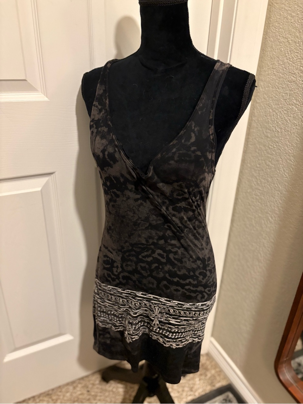 Affliction Black & Charcoal Animal Chains Print V-Neck Slip Dress